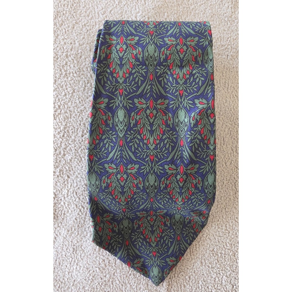 Smithsonian Institution Silk Tie Blue Green Red Botanical Floral Necktie Italy